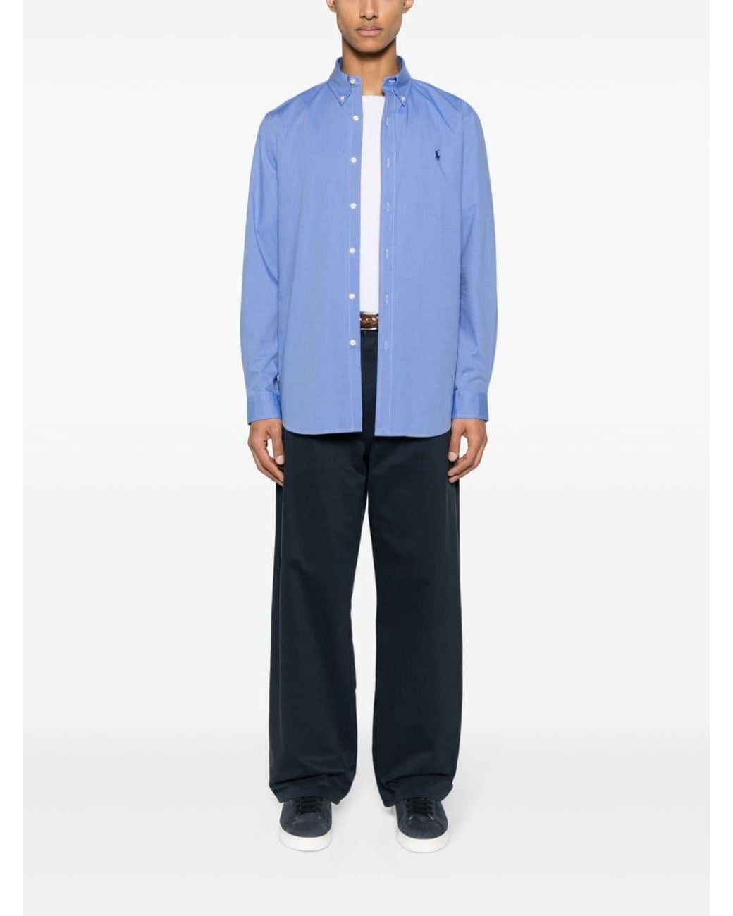 Polo Ralph Lauren Blue Pony Embroidered Curved Hem Shirt for men
