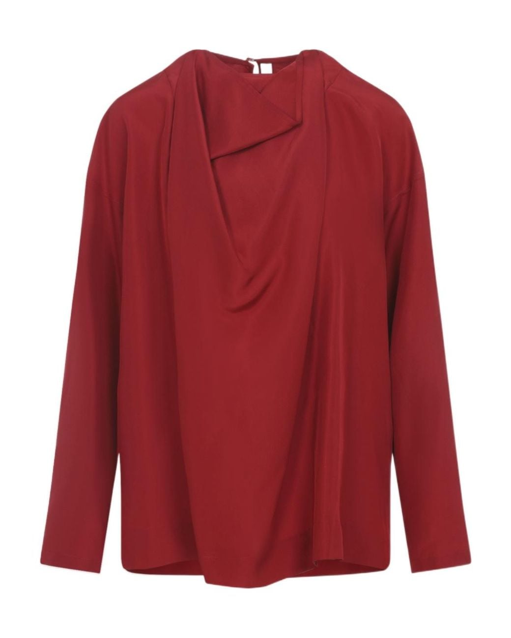 Carven Red Draped V-Neck Blouse