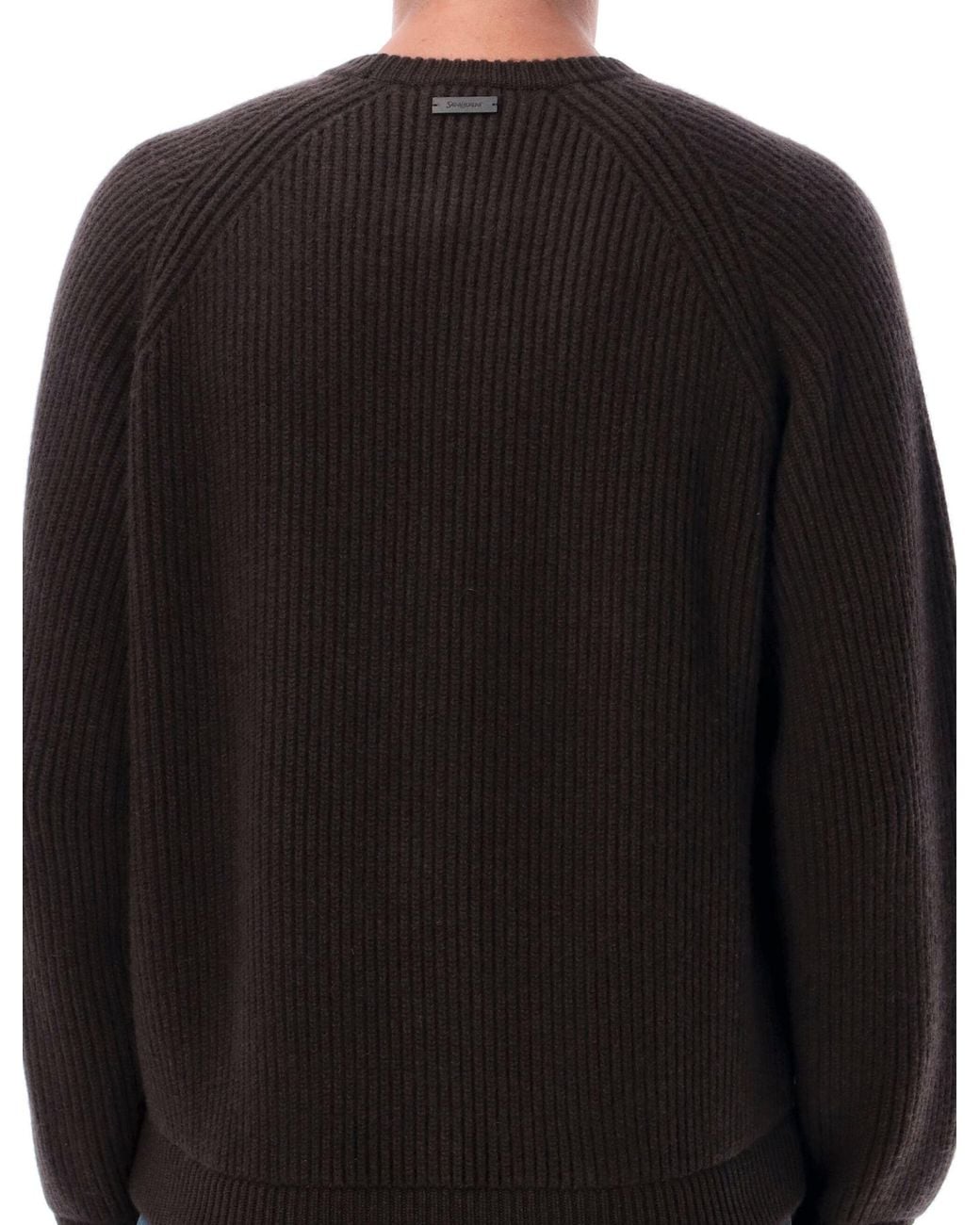 Saint Laurent Brown Crewneck Rib-Knit Jumper for men