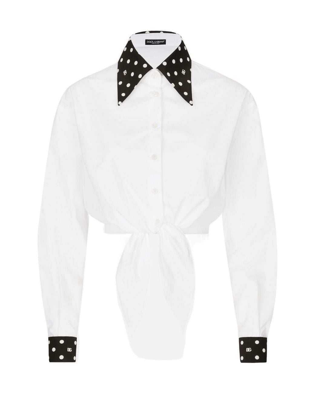 Dolce & Gabbana White Knot Detailed Cropped Poplin Shirt