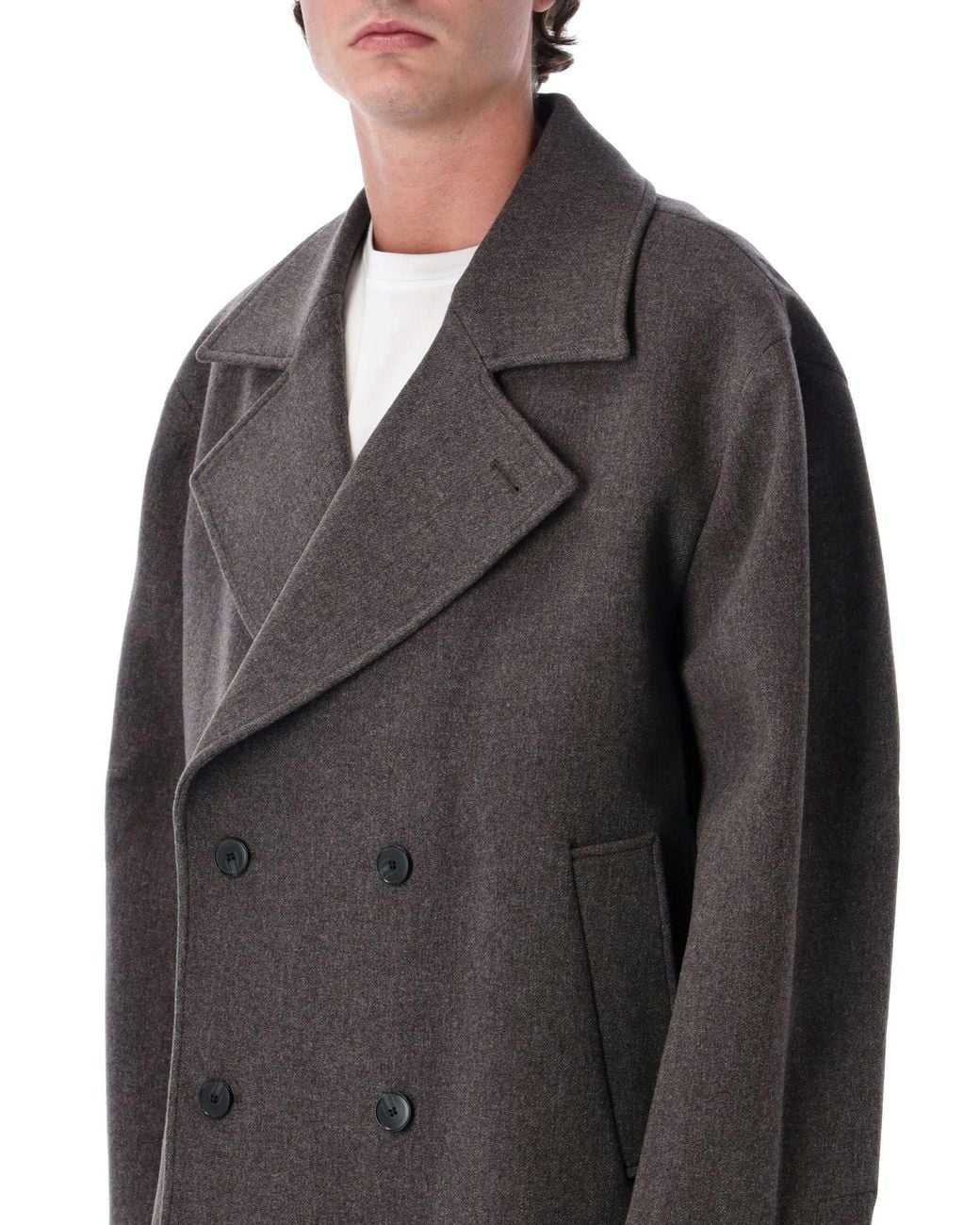 mfpen Gray Double-Breasted Peacoat for men