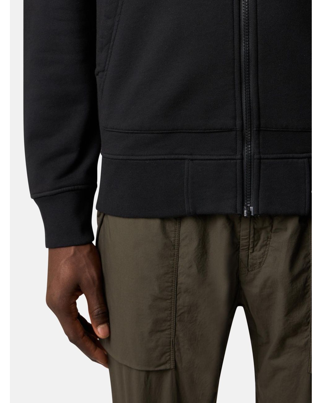 Stone Island Black Zip-Up Drawstring Hoodie for men