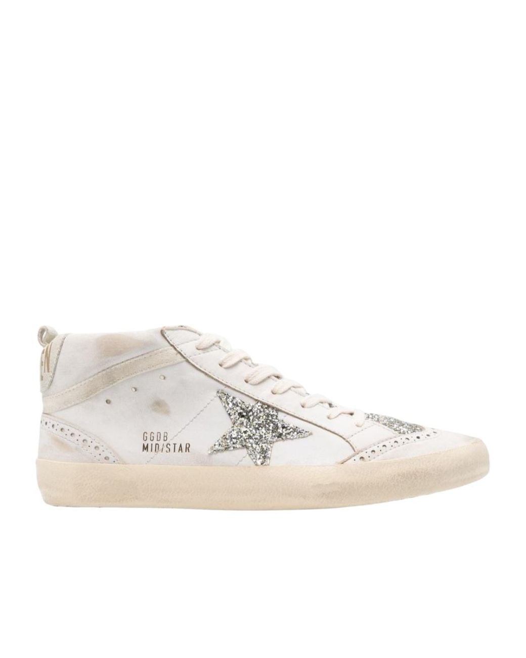Golden Goose Deluxe Brand White Mid Star Glittered Sneakers