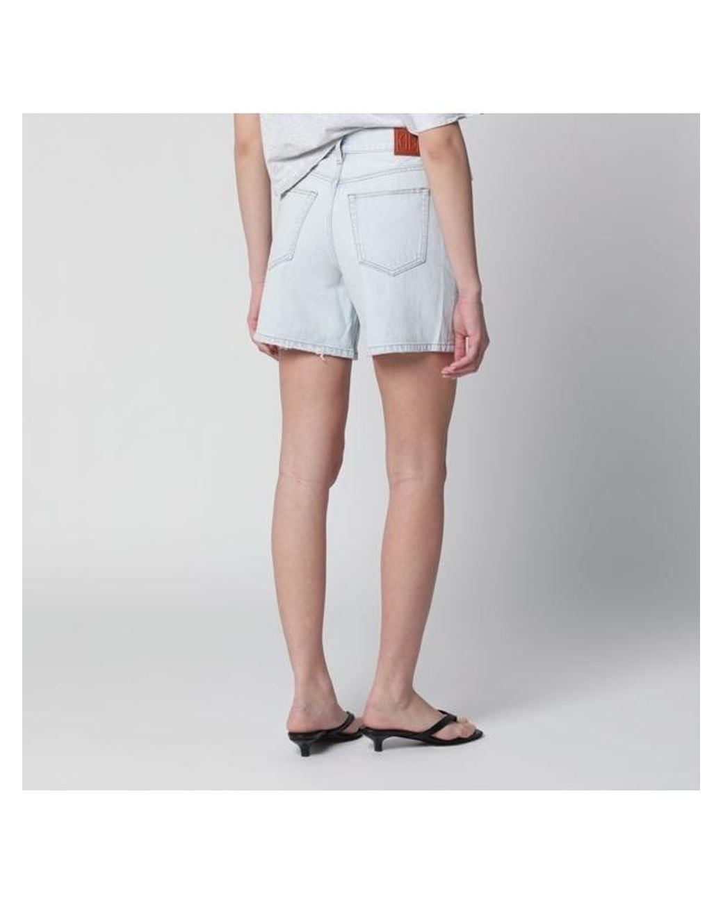 Anine Bing Blue Delaney Frayed-Edge Denim Shorts