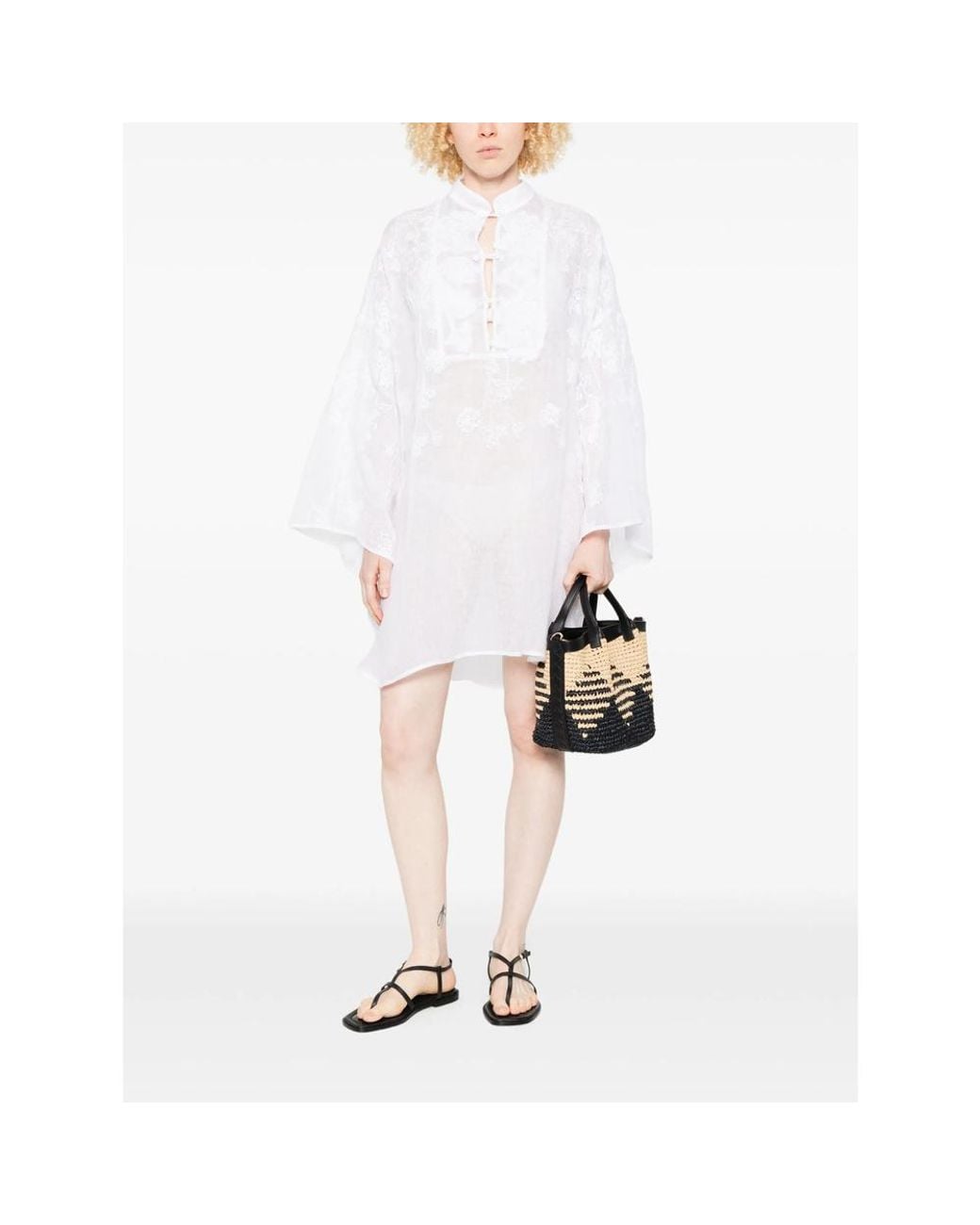 Ermanno Scervino White Embroidered Sheer Panel Top