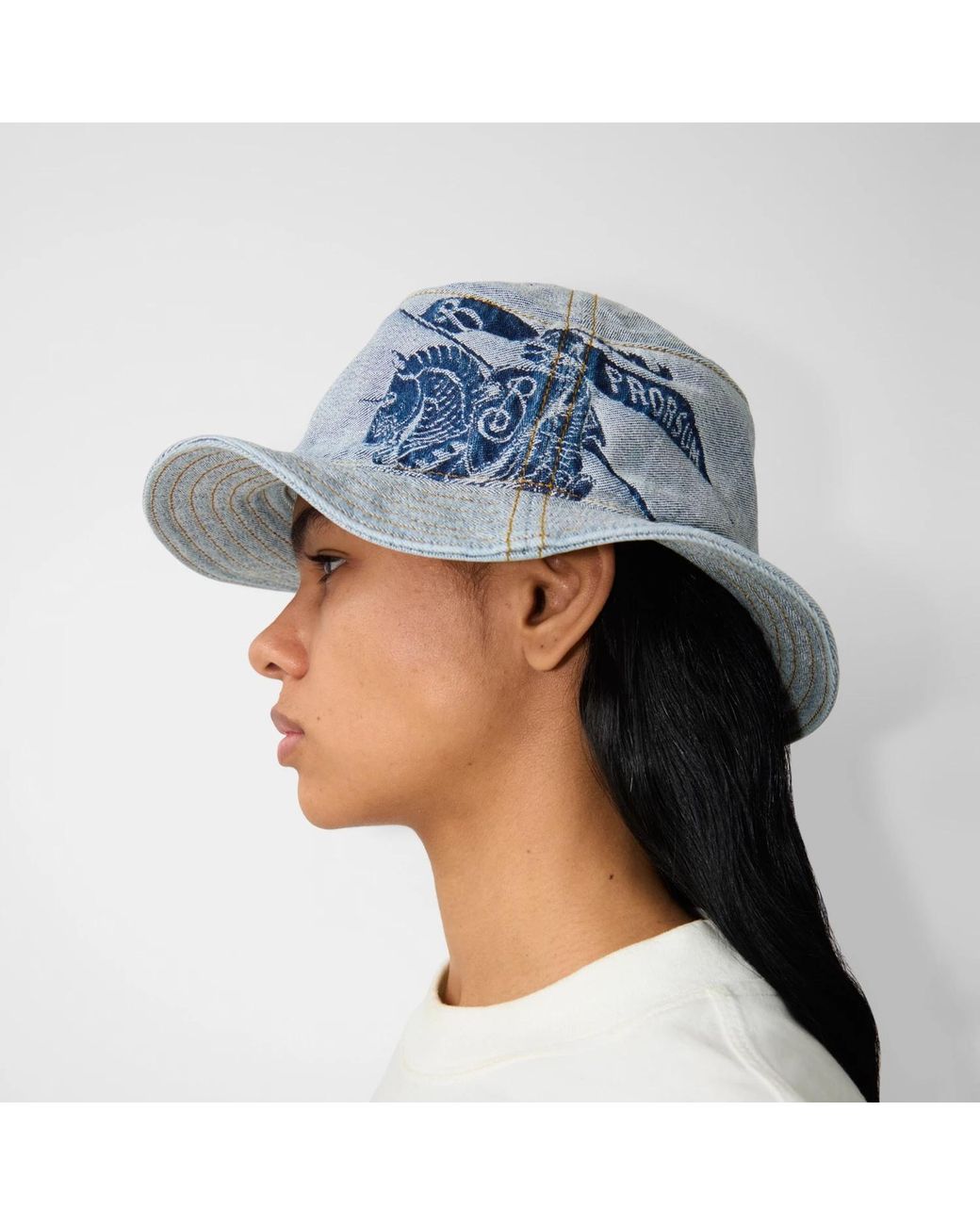 Burberry Blue Logo-Print Denim Bucket Hat for men