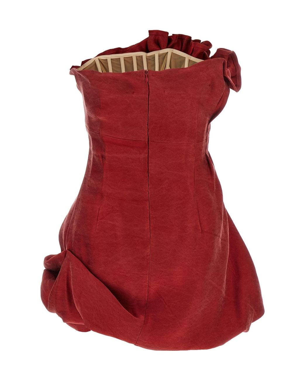 Magda Butrym Red Asymmetric Pleated Silk Bubble Mini Dress