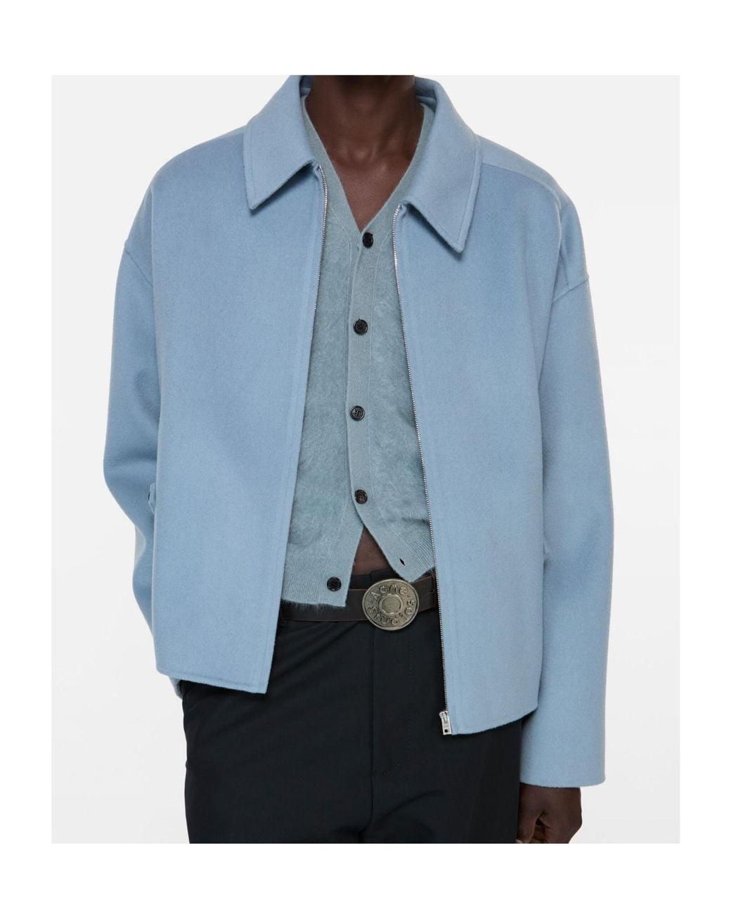 Acne Blue Zip-Up Wool Jacket for men