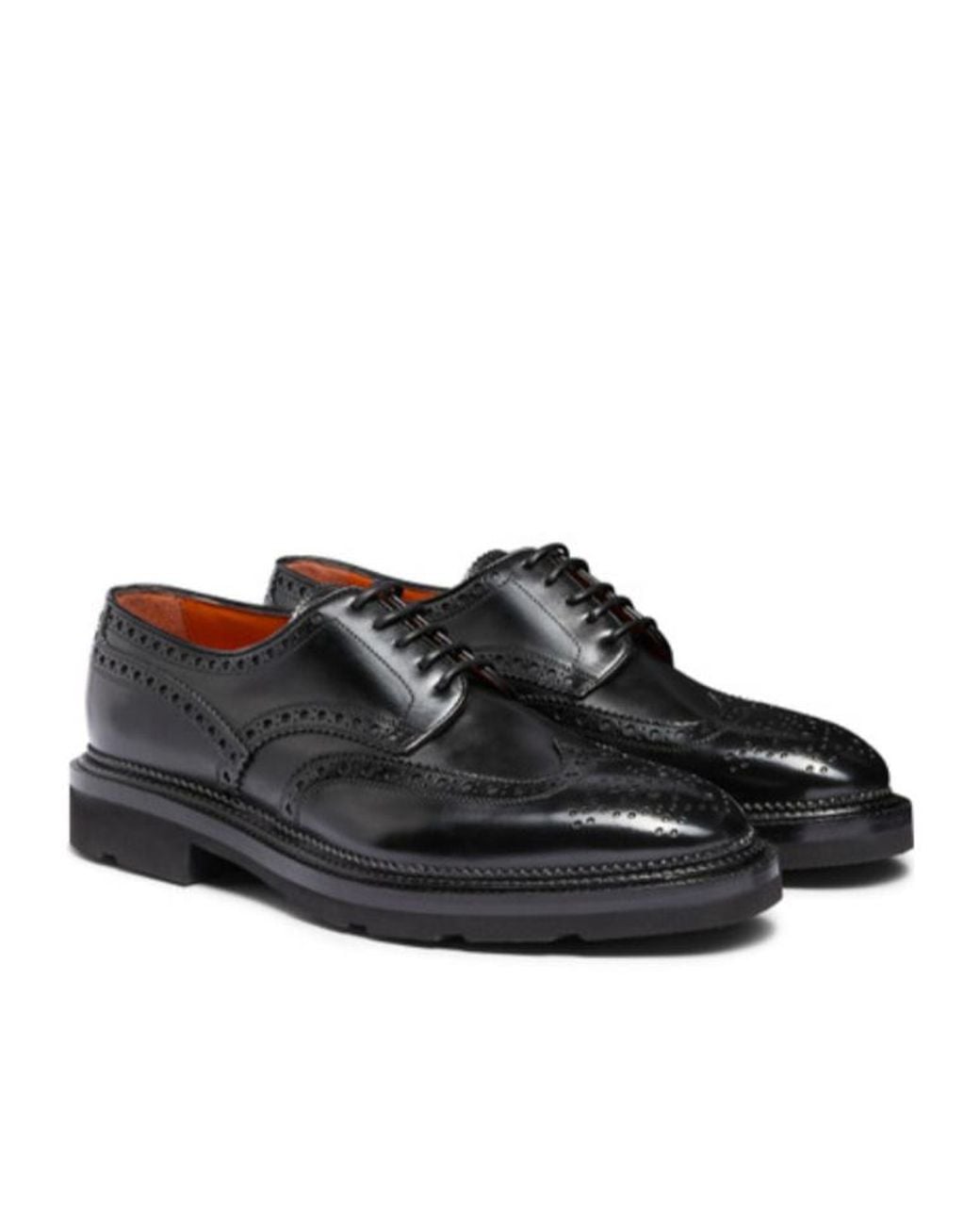 Santoni Black Brogue Lace-Up Shoes for men