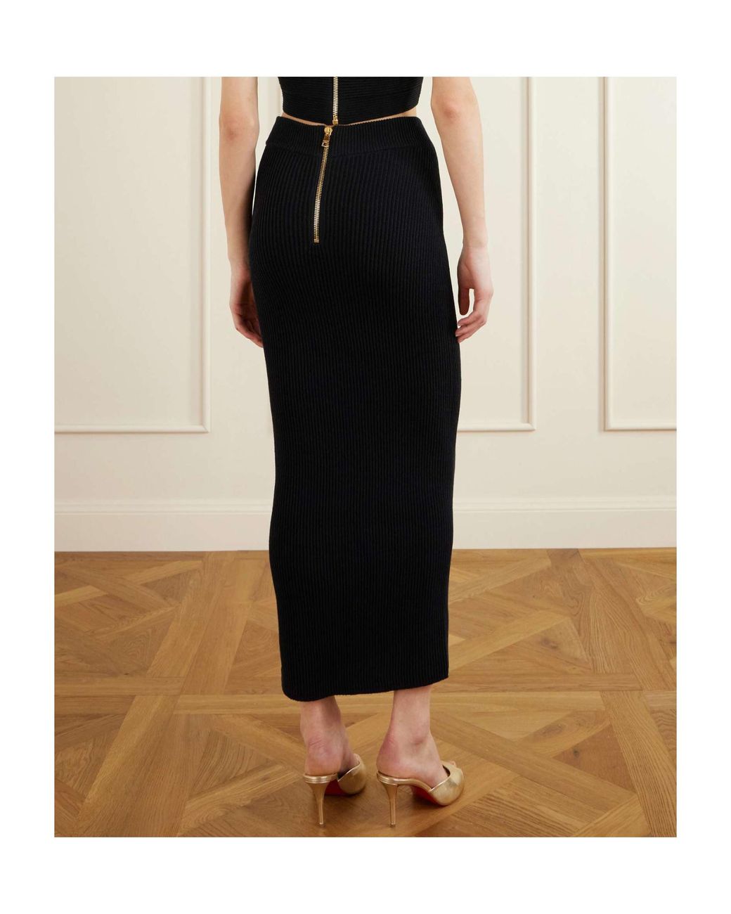 Balmain Blue Ribbed Knit Midi Skirt
