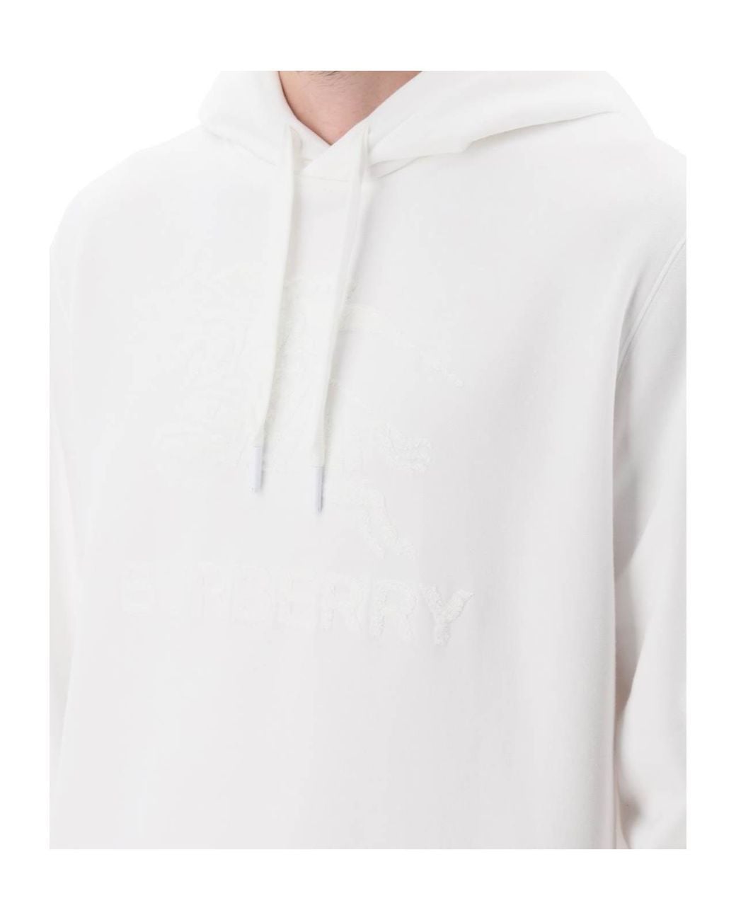 Burberry White Logo Detailed Drawstring Hoodie for men