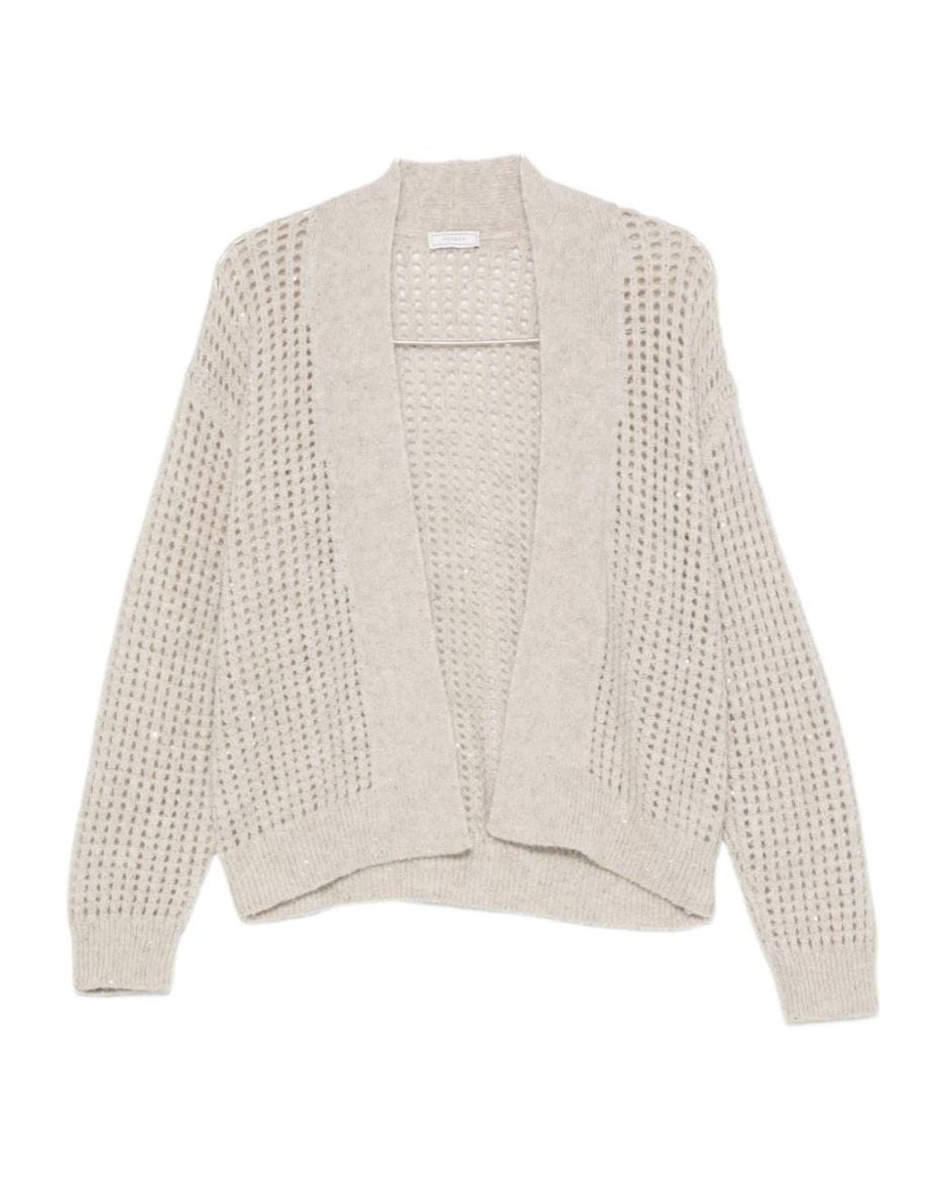 Peserico Natural Sequin-Embellished Open-Knit Cardigan