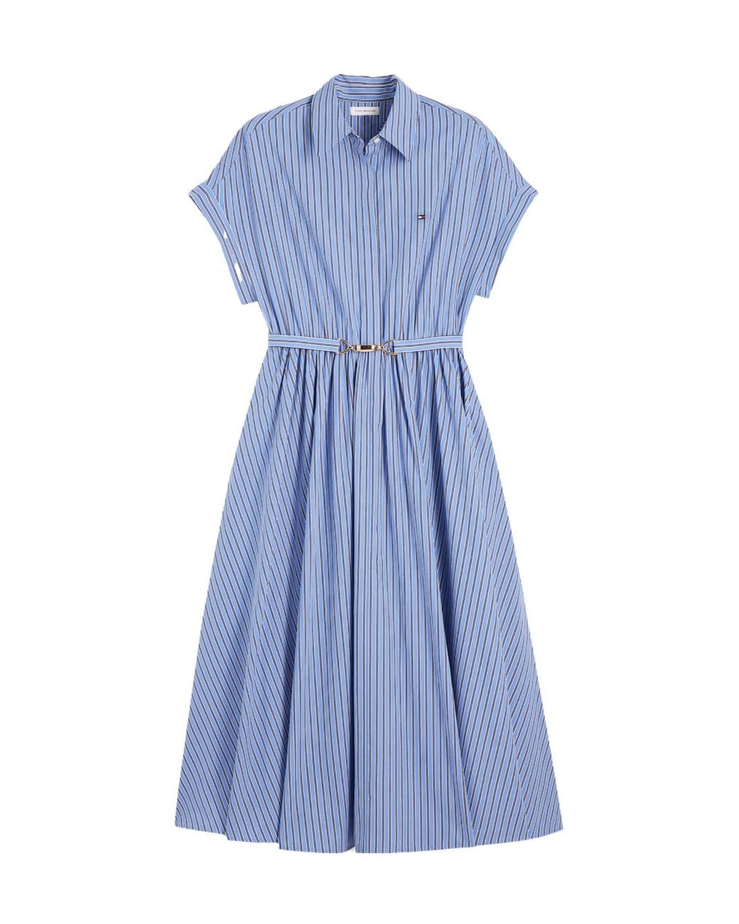 Tommy Hilfiger Blue Belted Midi Shirt Dress