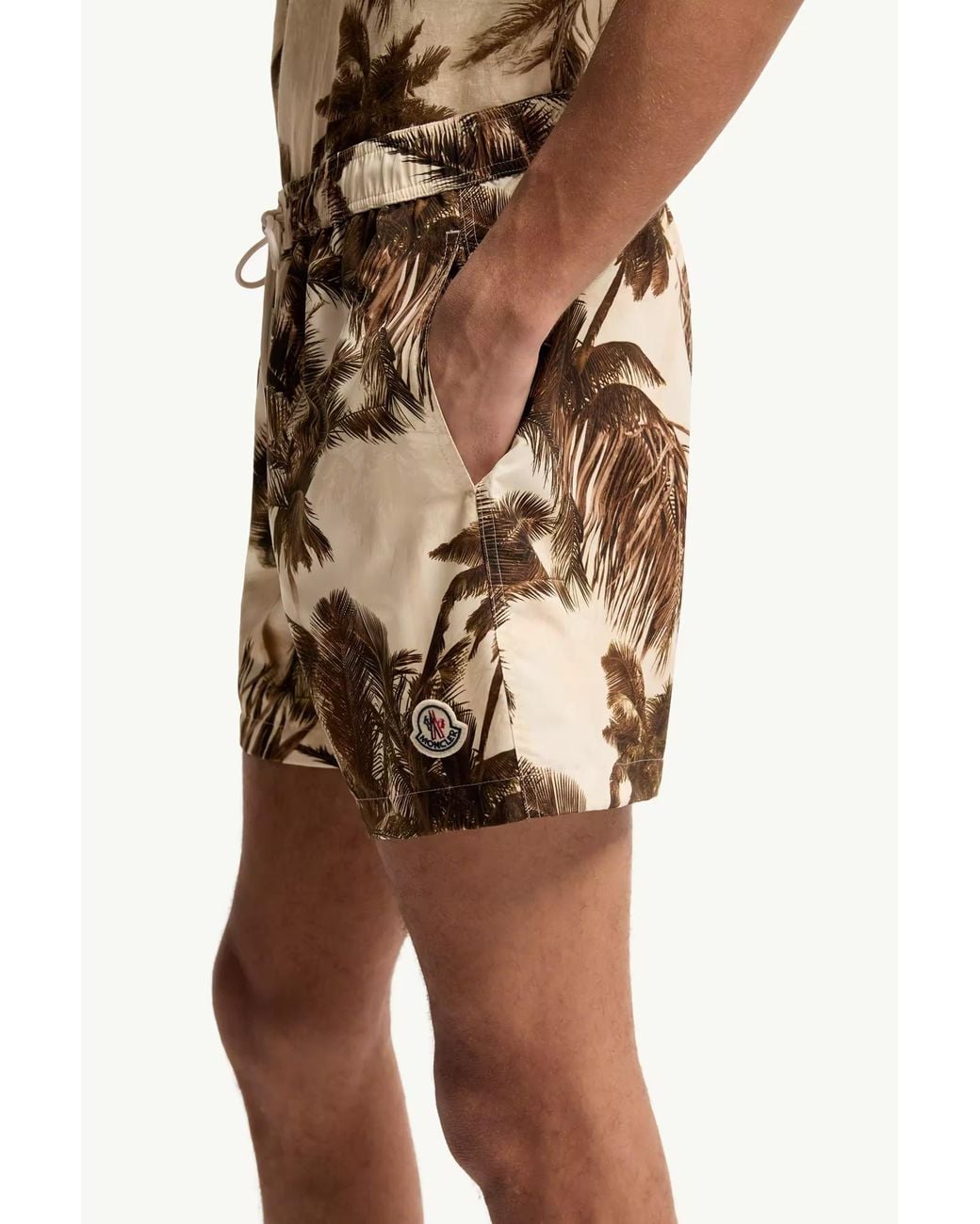 Moncler Natural Patterned Swim Shorts for men