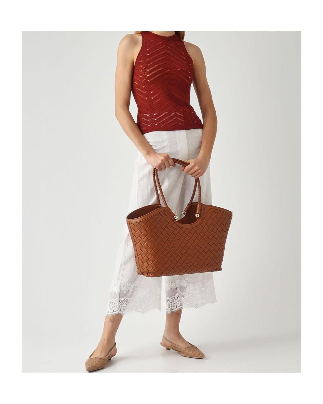 Twinset Red Openwork Halterneck Knitted Top