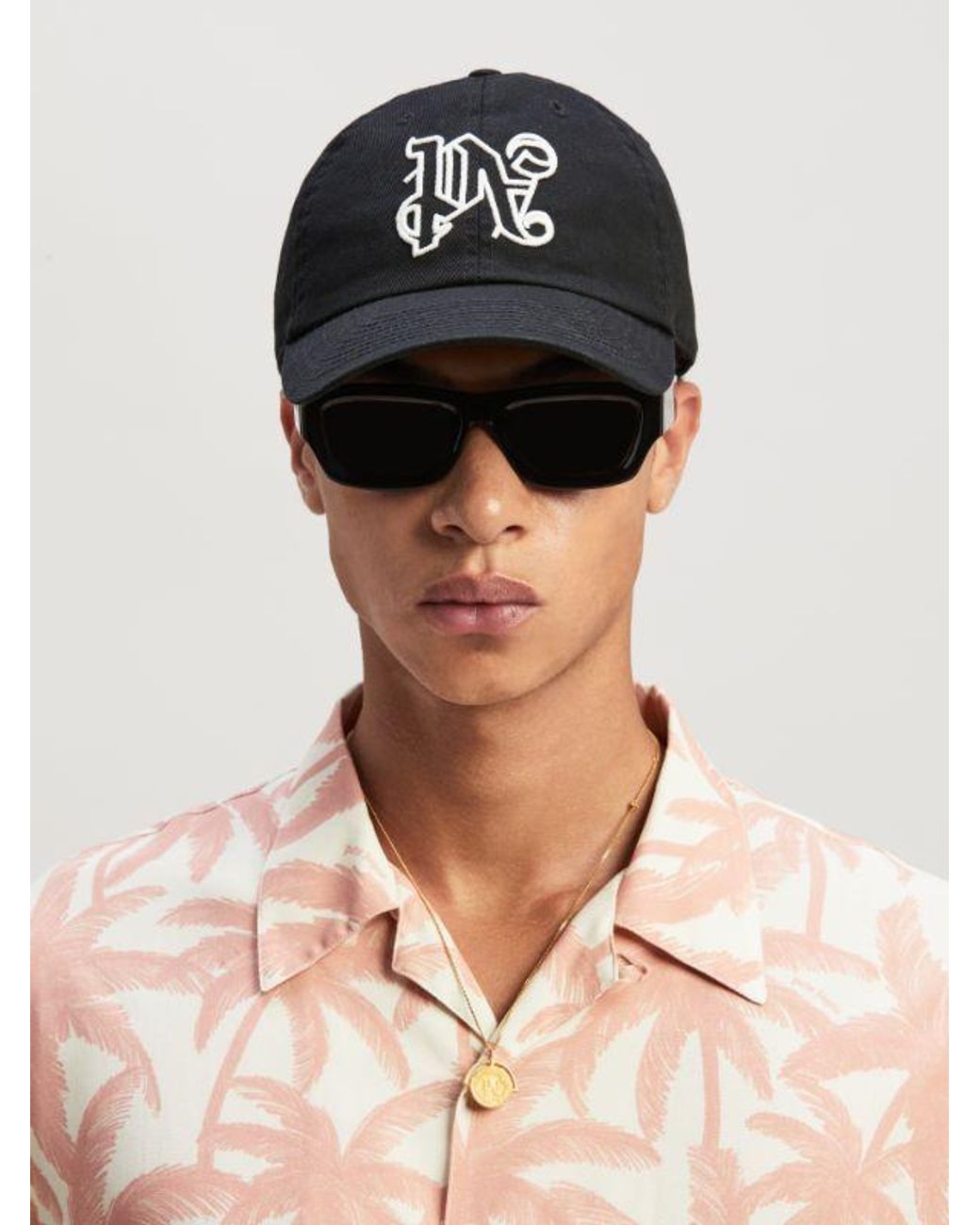 Palm Angels Black Monogram Embroidered Baseball Cap for men