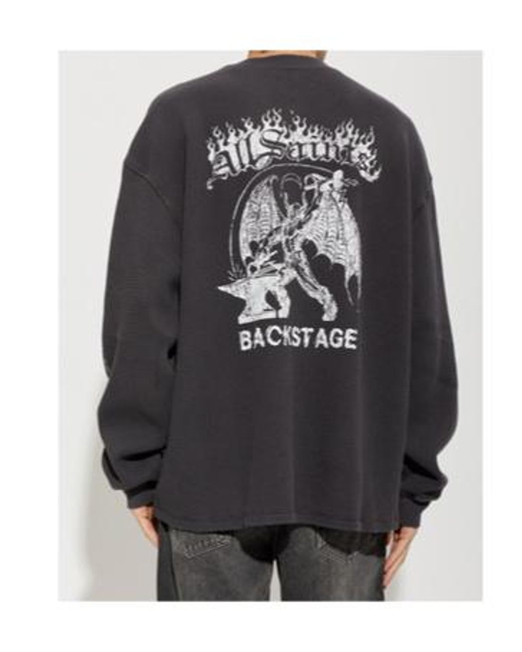 AllSaints Black Waffle Flame Graphic Long Sleeve Top for men