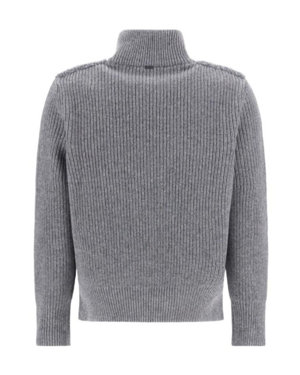 Herno Gray Zip-Up Knitted Cardigan