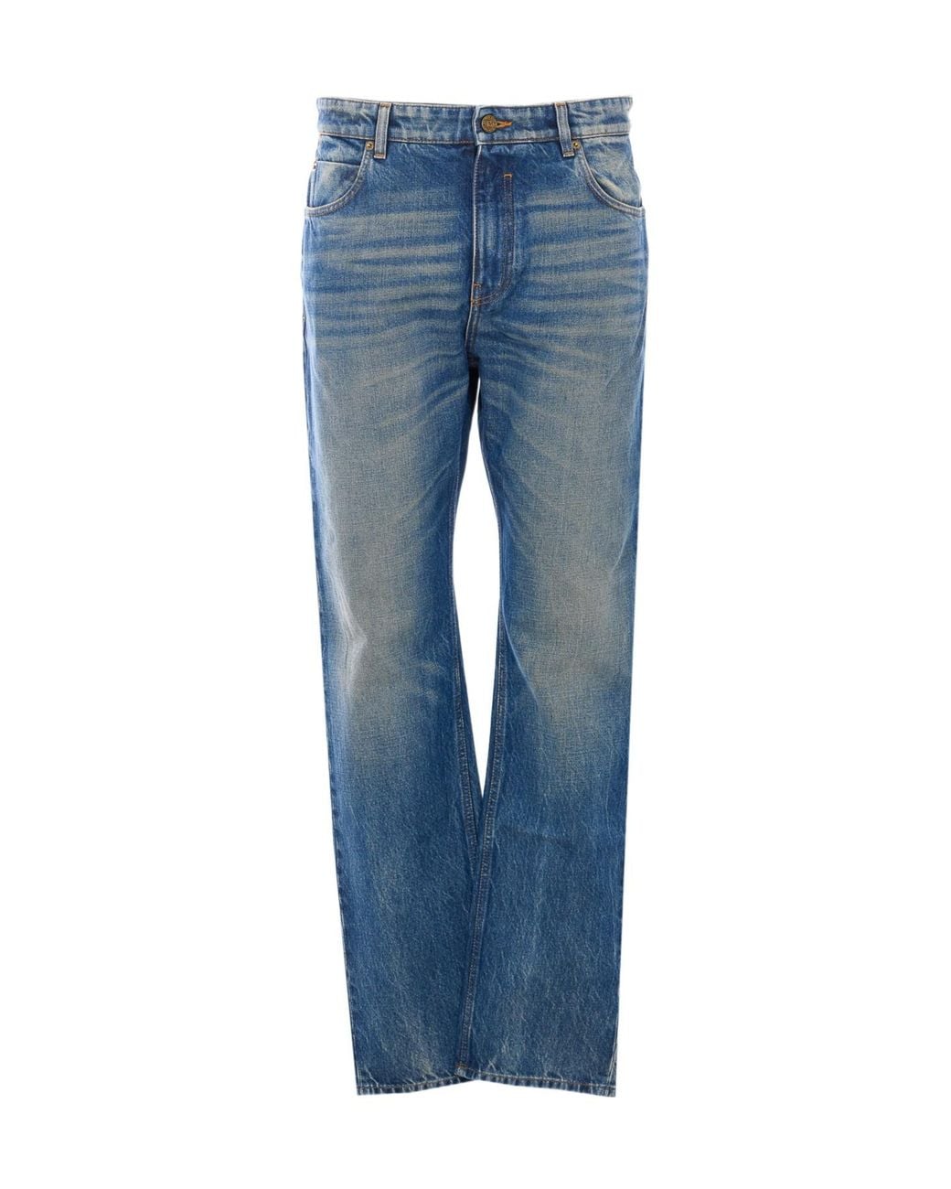 Balmain Blue Logo Patch Straight Leg Jeans for men