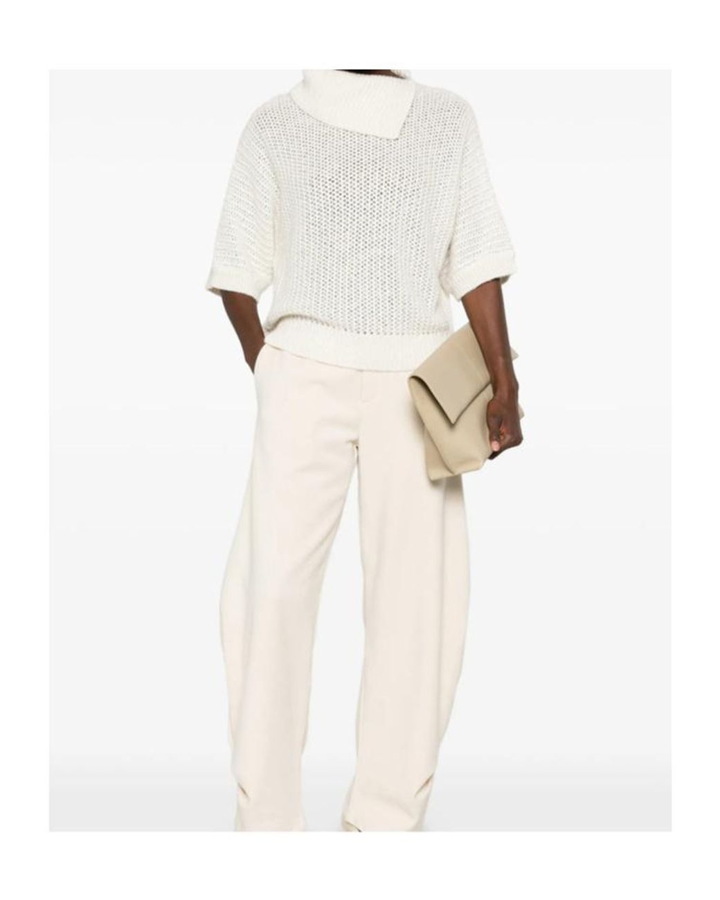 Peserico White Open-Knit Short-Sleeve Sweater
