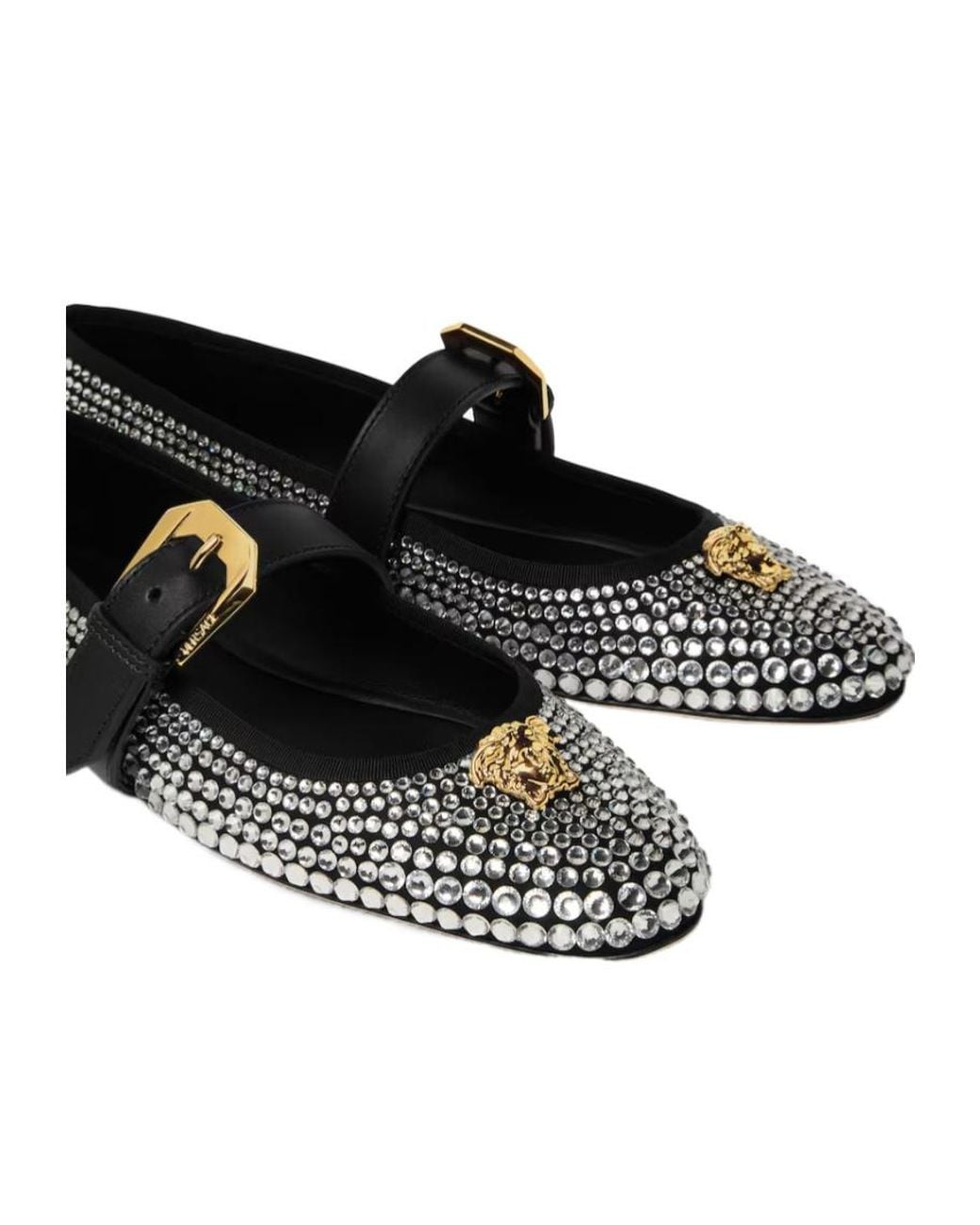 Versace Black Embellished Ballet Flats