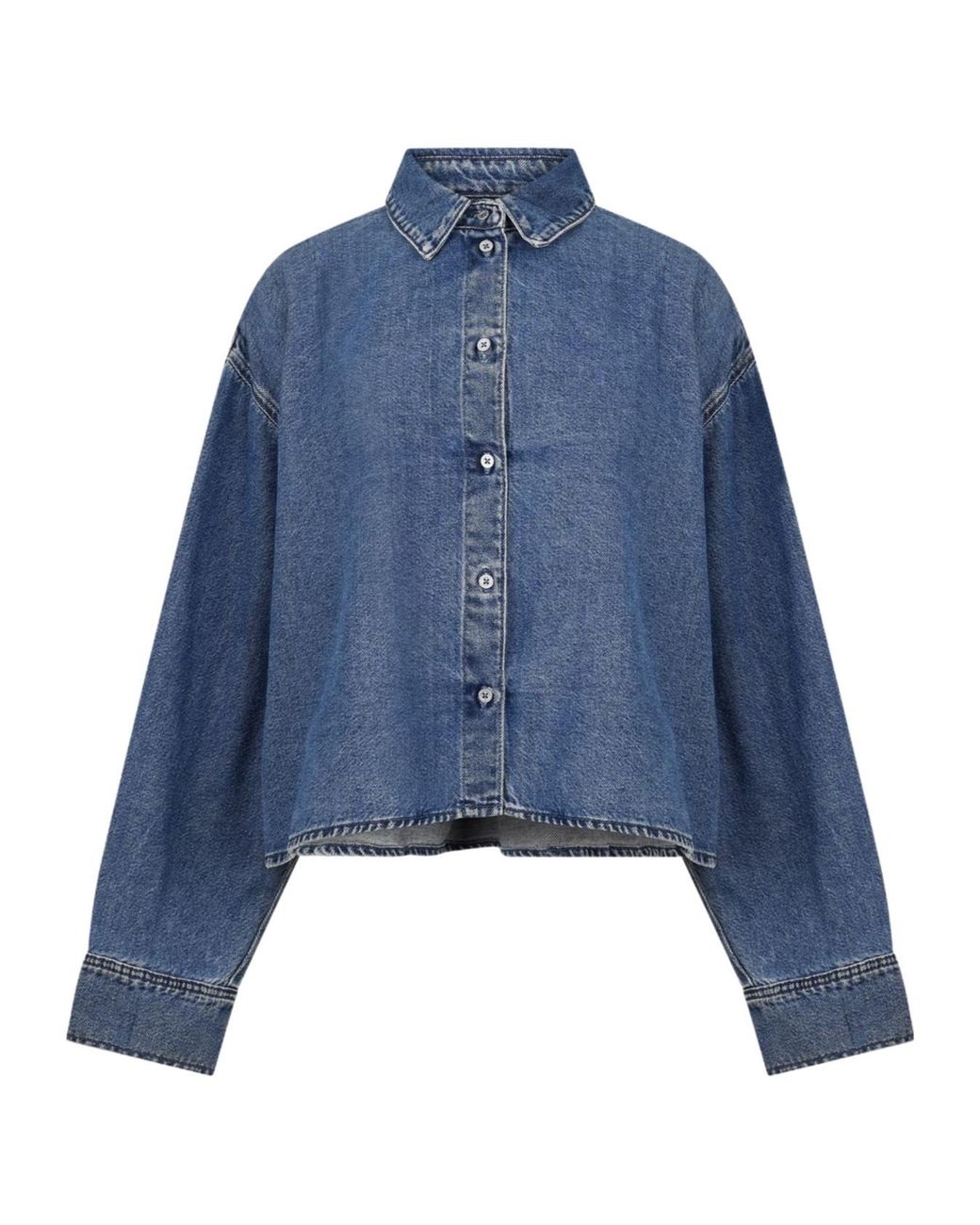 7 For All Mankind Blue Nina Long-Sleeve Denim Shirt