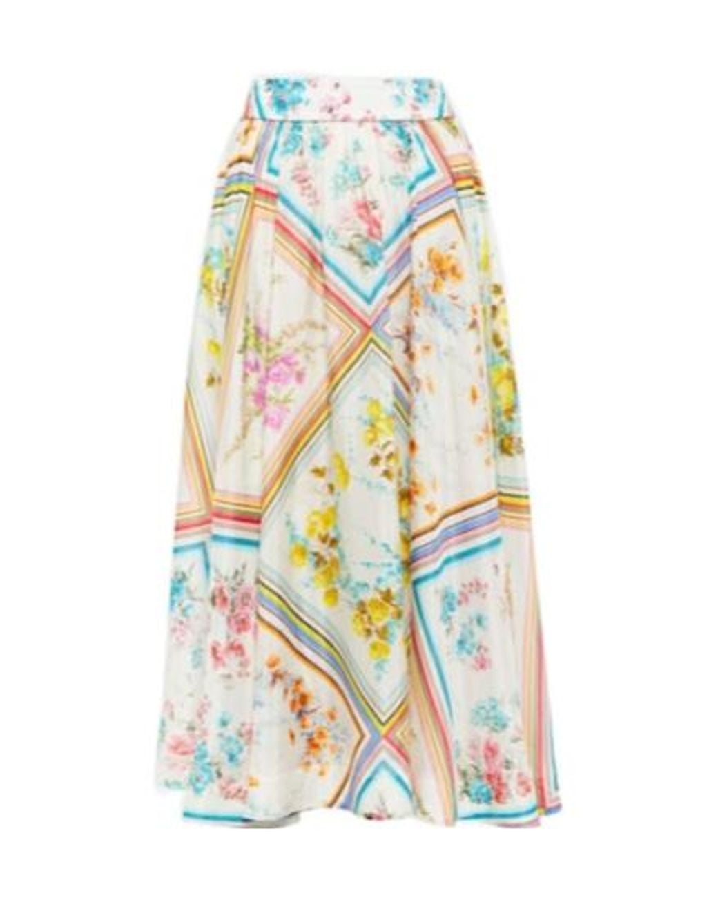 Zimmermann White Halcyon Floral Silk Midi Skirt