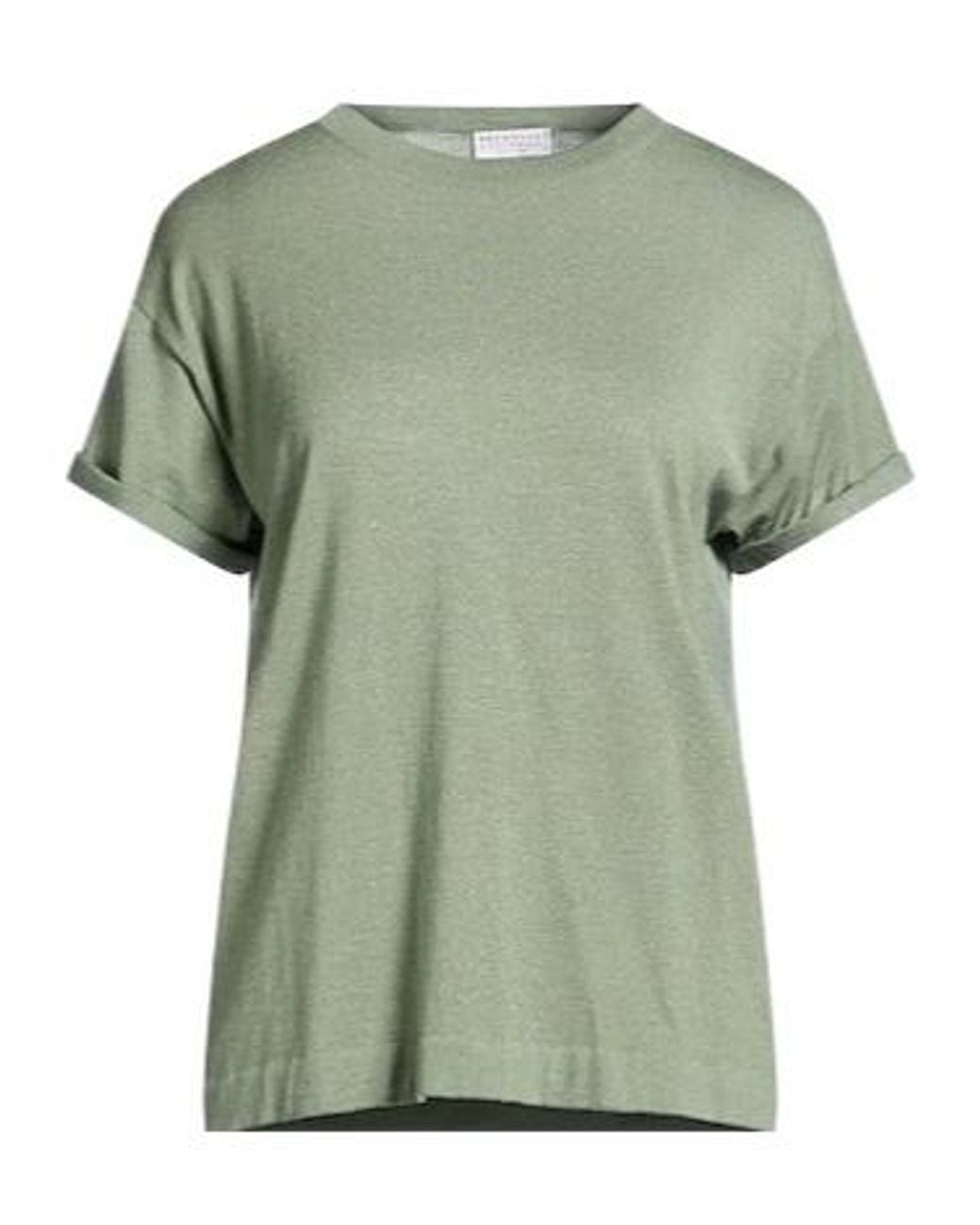 Brunello Cucinelli Green Solidcolor Lightweight Knit Shortsleeve Top