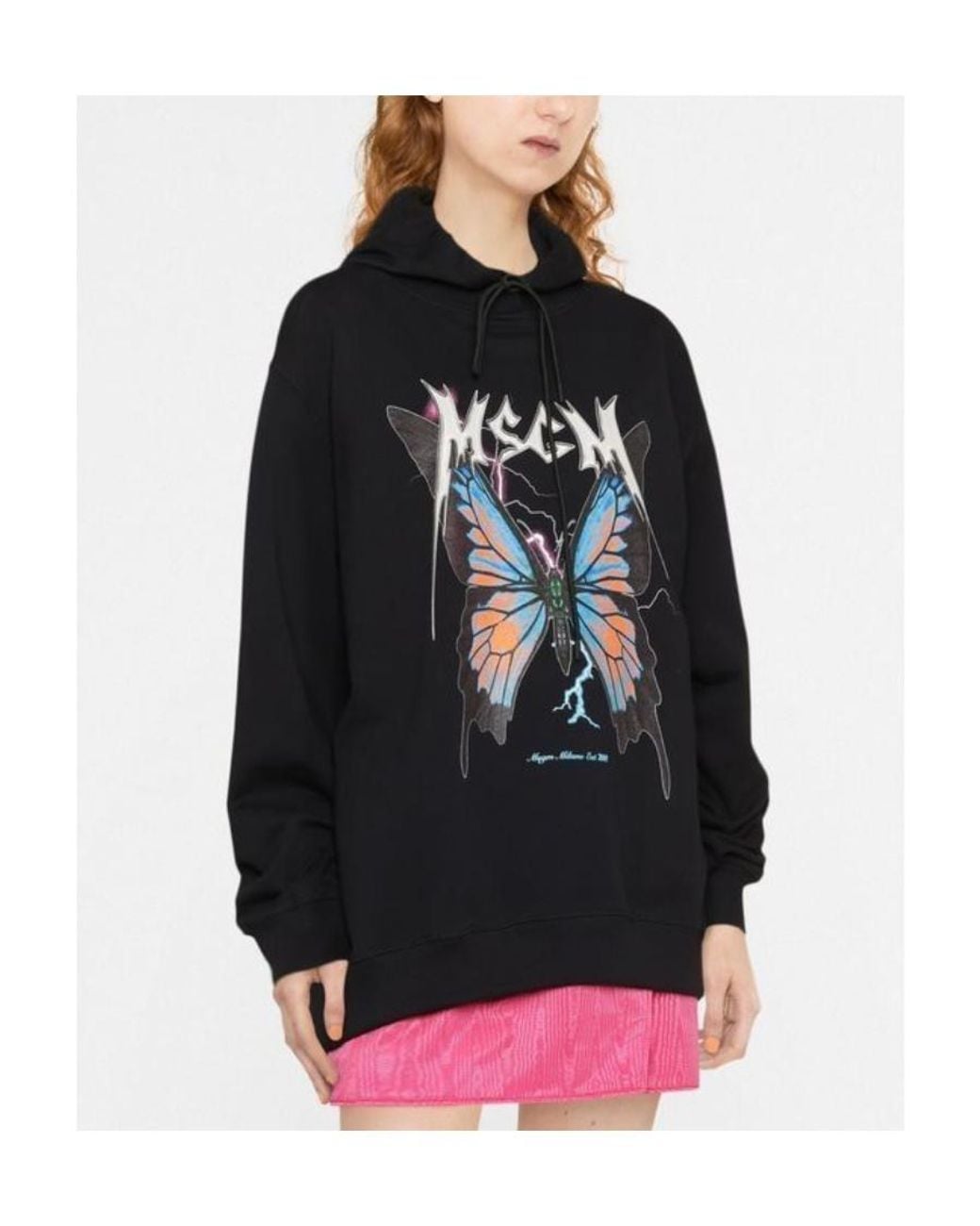MSGM Black Graphic-Print Cotton Hoodie