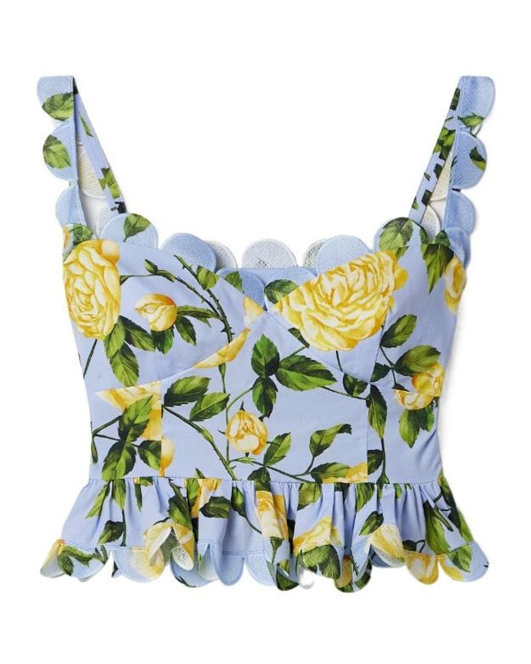 Oscar de la Renta Blue Scalloped Edge Cropped Top