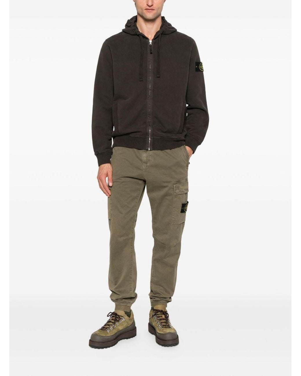 Stone Island Black Zip-Up Compass Patch Hoodie for men