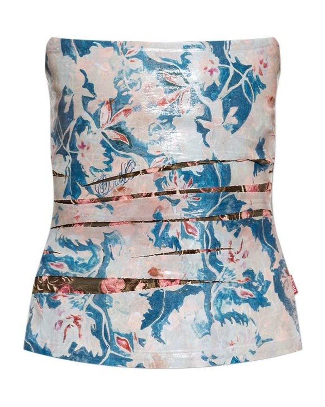 DIESEL Blue T Laxe Floral Strapless Top