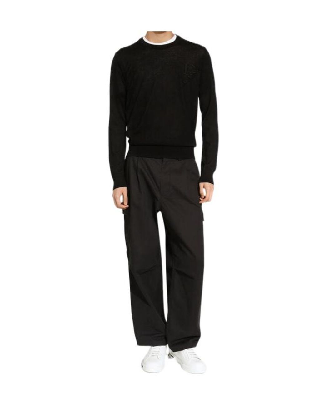 Dolce & Gabbana Black Logo Embroidered Round-Neck Sweater for men
