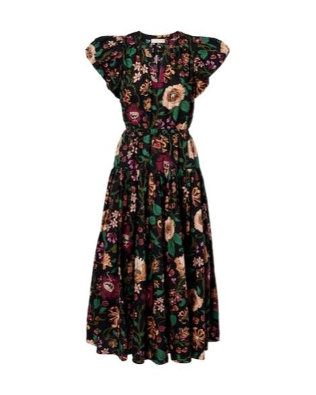 Ulla Johnson Black Marin Floral Cotton Poplin Midi Dress