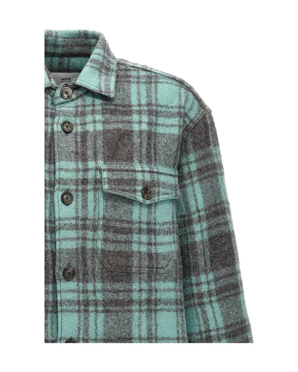 AMI Green Checked Buttoned-Up Overshirt for men