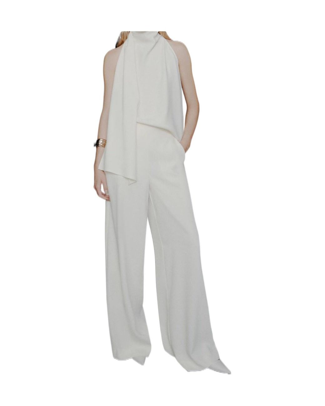 Marella White Mltcampo Wide-Leg Tailored Trousers