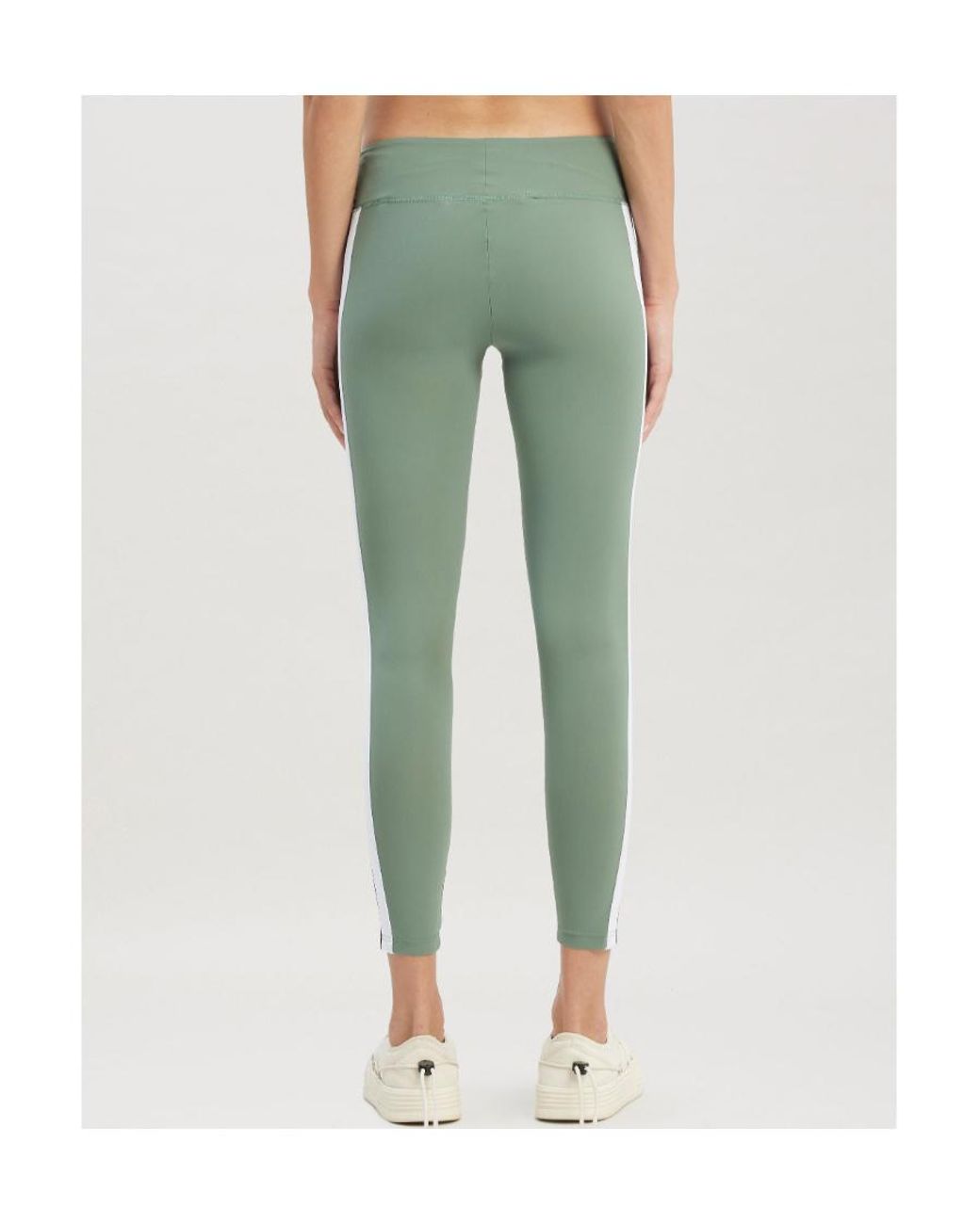 Palm Angels Green Logo Printed Mid-Rise Leggings