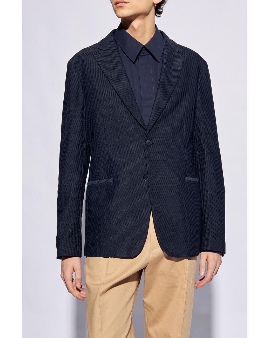 Giorgio Armani Blue Single-Breasted Straight Hem Blazer for men