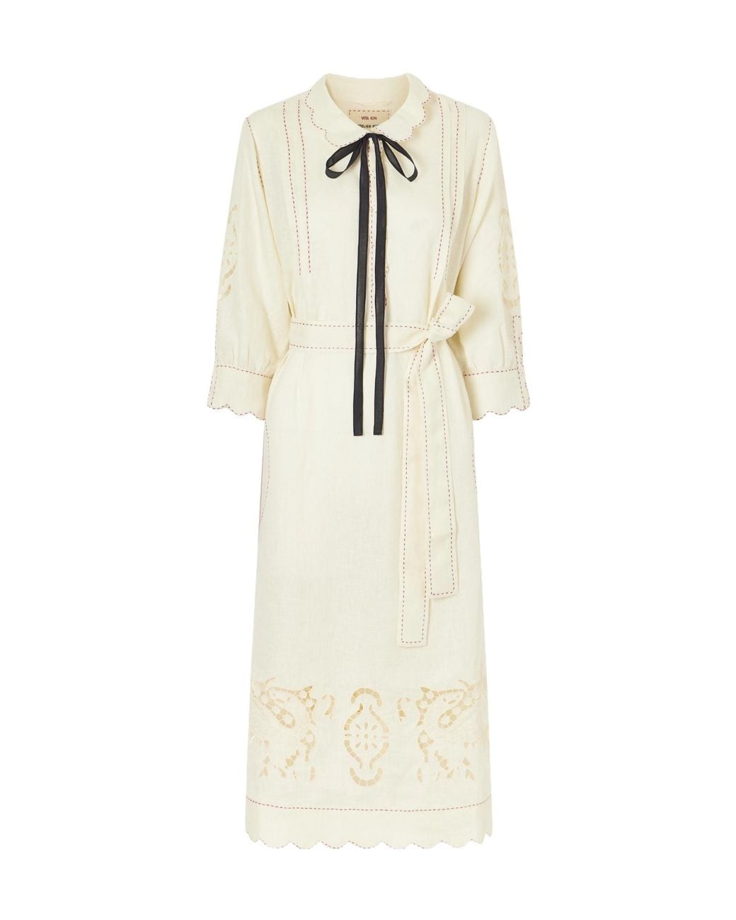 Vita Kin White Belted Linen Midi Dress