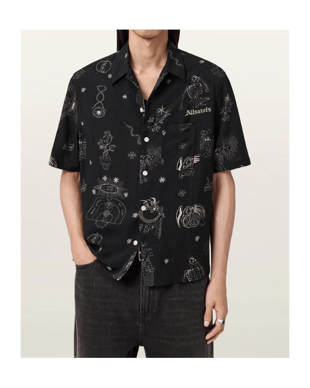 AllSaints Black Printed Terra Shirt for men