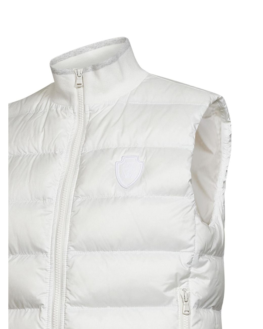 Brunello Cucinelli White Chalk Nylon Padded Vest With Logo Patch