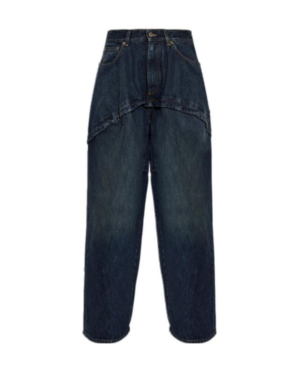 Loewe Blue Layered-Detail Wide-Leg Jeans