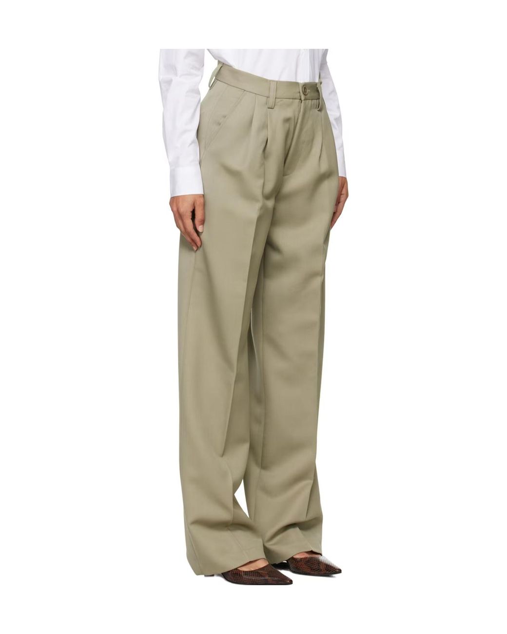 Anine Bing Green Carrie High Waist Wide-Leg Trousers
