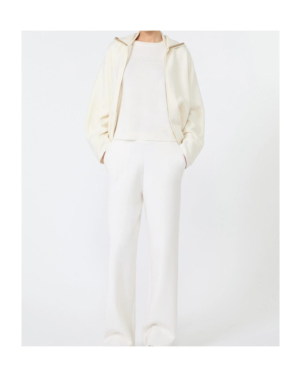 Max Mara White Wool And Cashmere Jersey Hooded Sweater