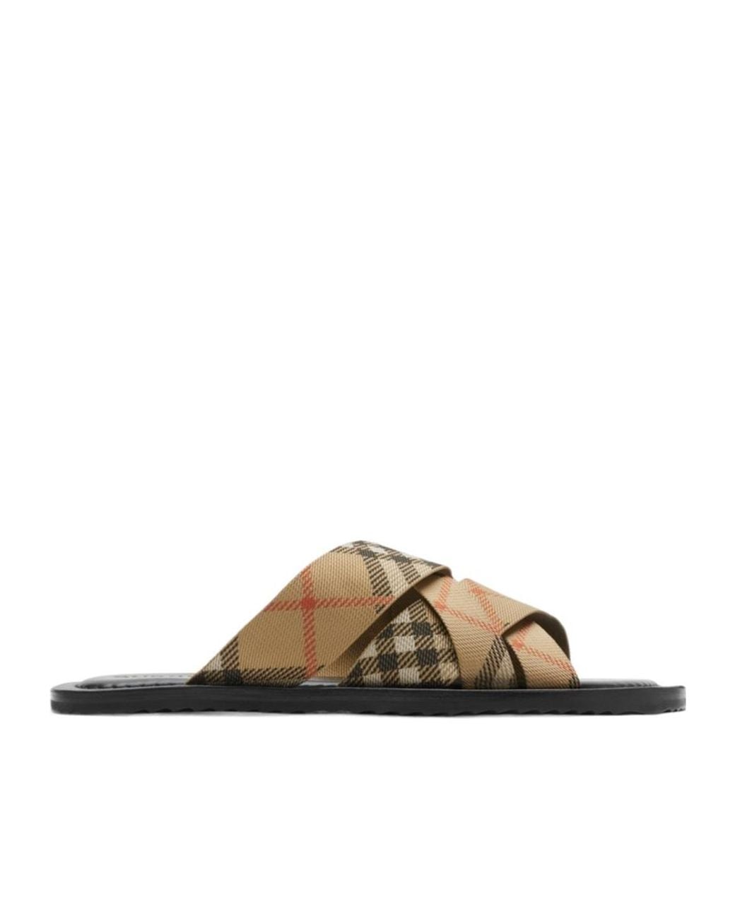 Burberry Brown Check Printed Slip-On Slides for men