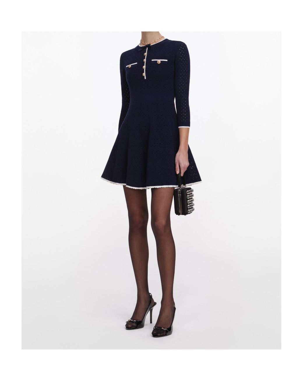Self-Portrait Blue Bow Knit Mini Dress
