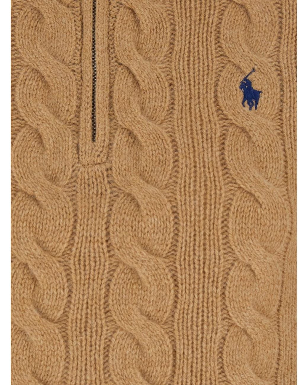 Polo Ralph Lauren Brown Logo Embroidered Cable-Knit Jumper