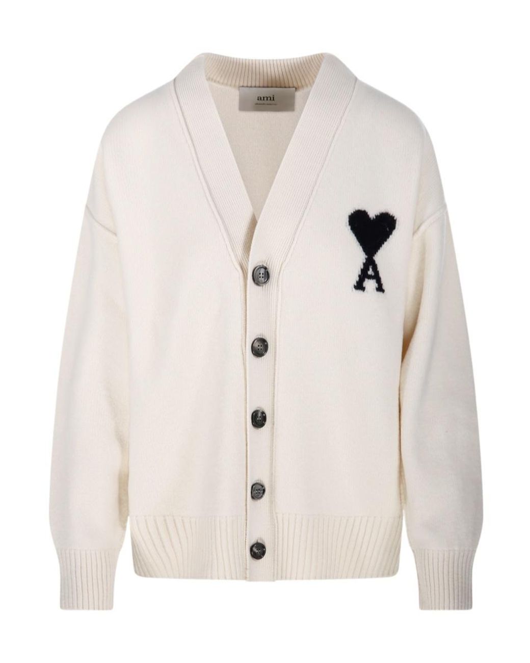 AMI White Ami De Coeur V-Neck Cardigan for men