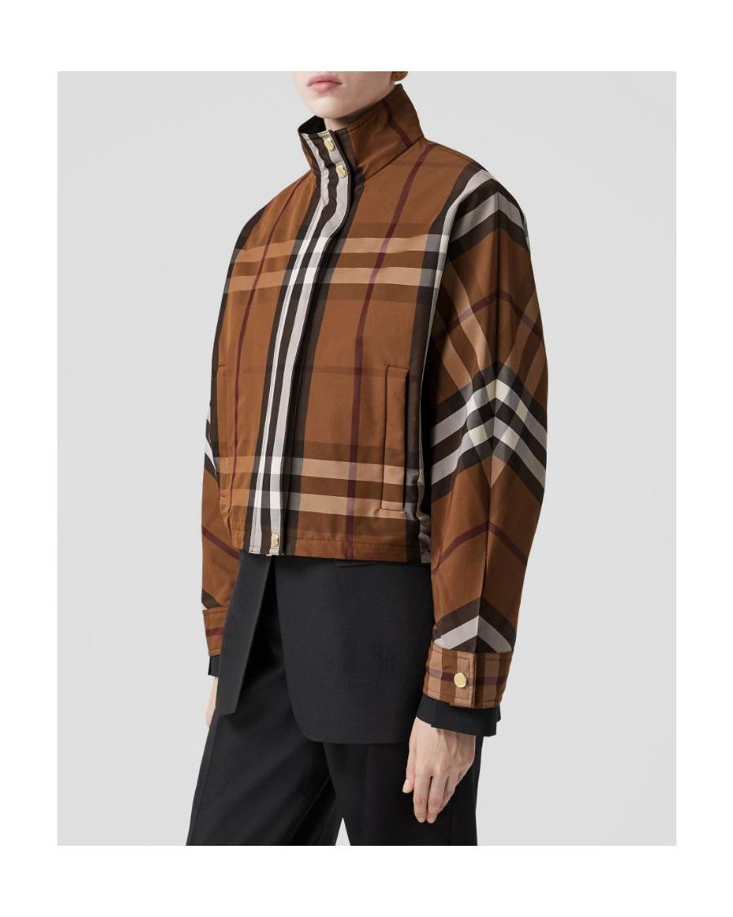 Burberry Brown Check Pattern Zip-Up Jacket