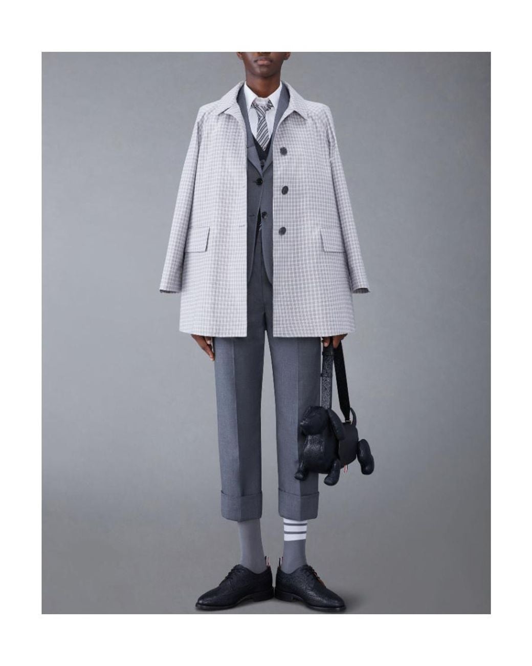 Thom Browne Blue Check-Pattern Buttoned Coat
